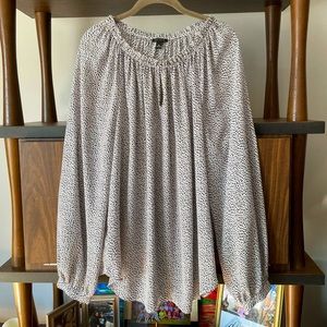 Ann Taylor Ruffled Neck Speckled Dot Blouse